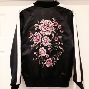 Forever 21 Floral Embroidery Bomber Jacket